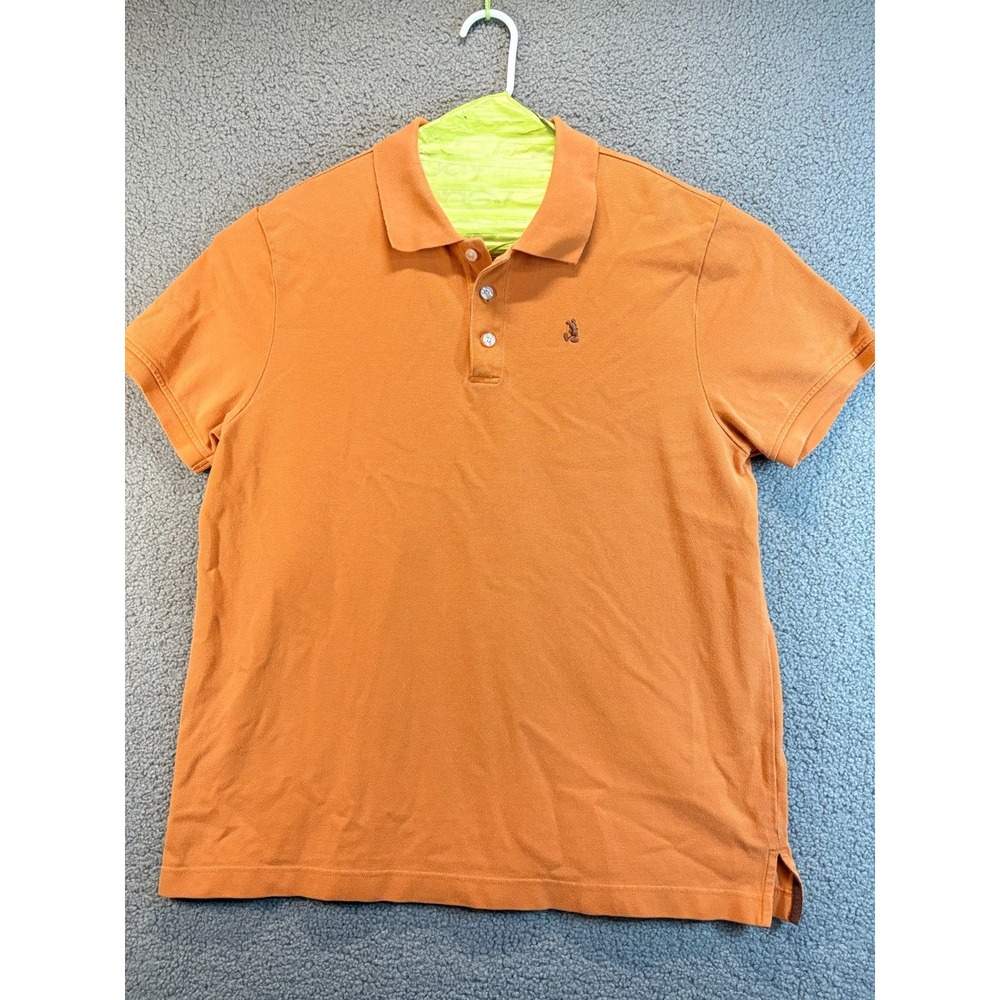 Disney Parks  Mickey Mouse Polo Shirt Mens Large Orange Short Sleeve Relaxed Fit
